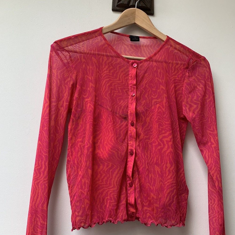 Urban Outfitters Pink Orange Mesh Button Up Top & Cropped Vest Size Large - Picture 15 of 16